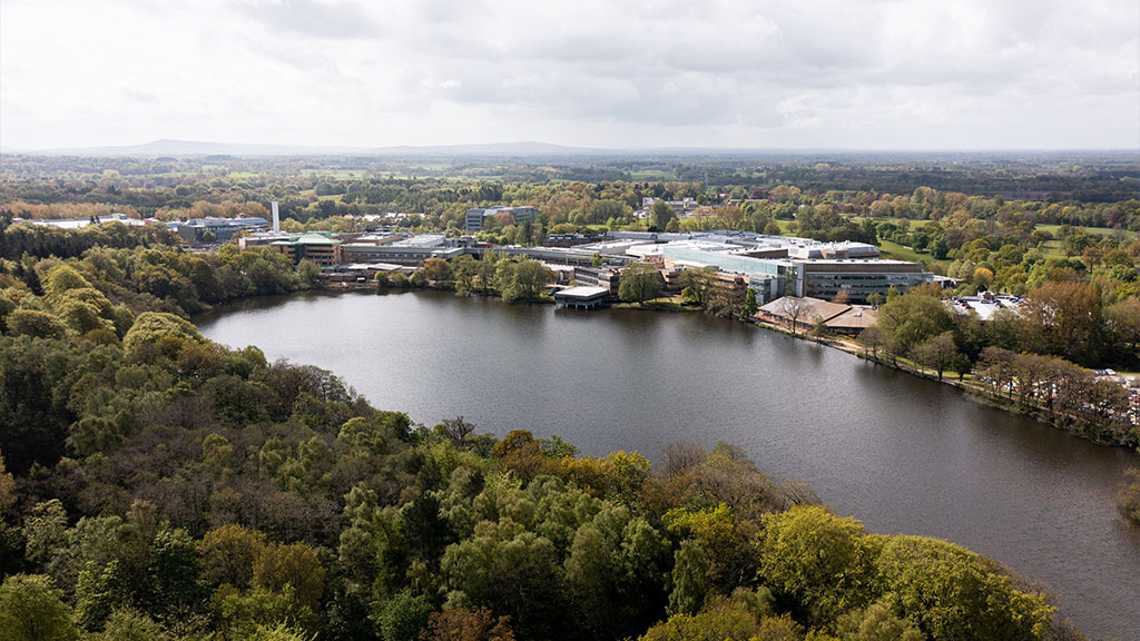 Aerial view of Glasshouse, Alderley Park